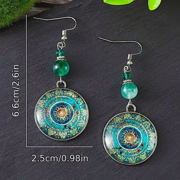 Bohemian Blue Mandala Dangle Earrings Silver Handmade Beaded Hook - Picture 10 of 10